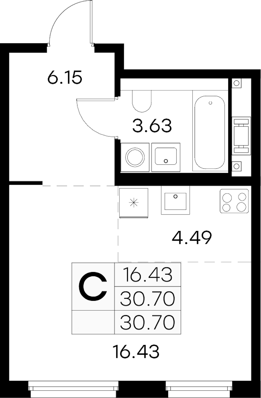 Квартира студия 30.7 м², 3/6 эт., ЖК «Glorax City Василеостровский»